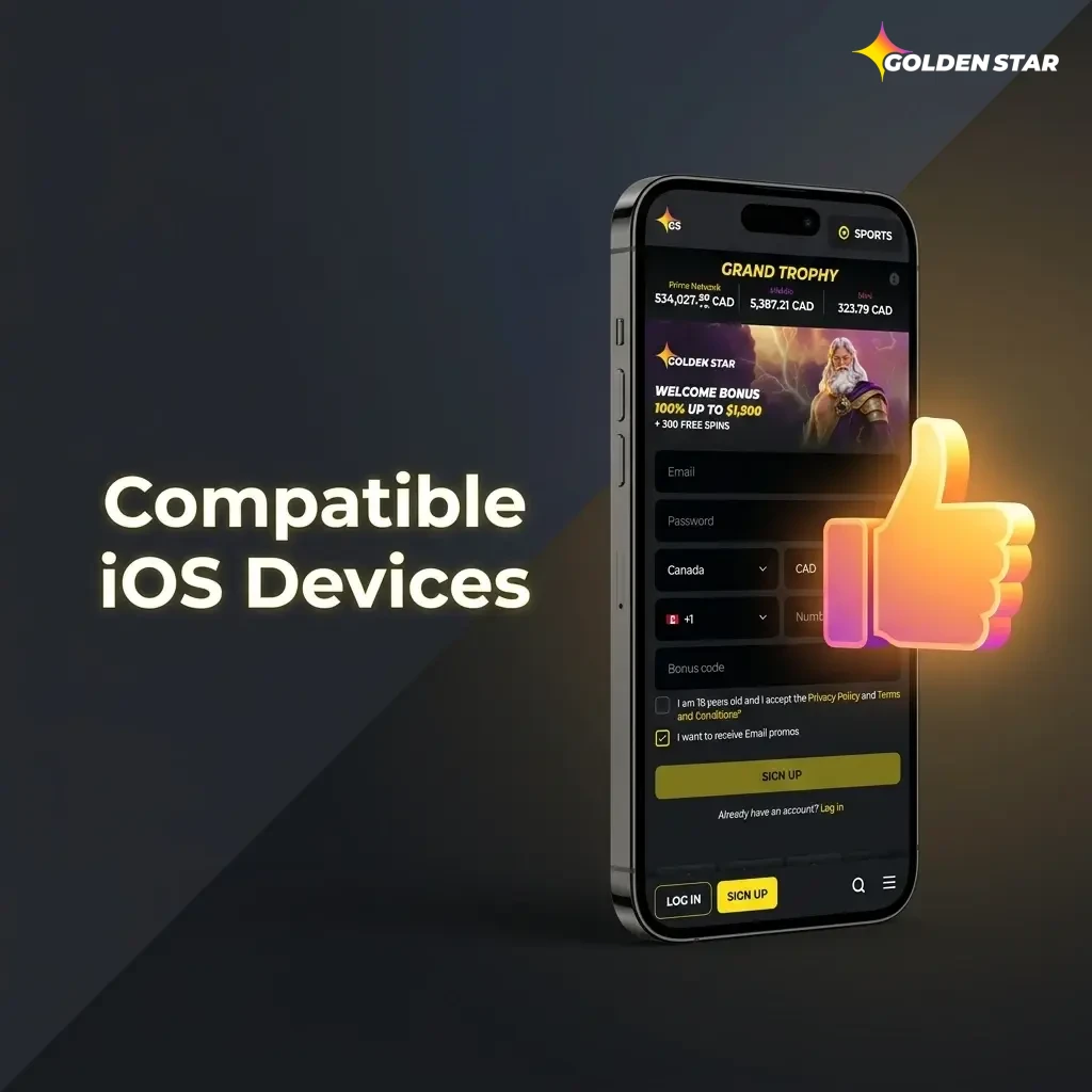 Golden Star app compatible iOS devices including iPhone X through 15 series and supported iPad Air, Pro, and Mini models