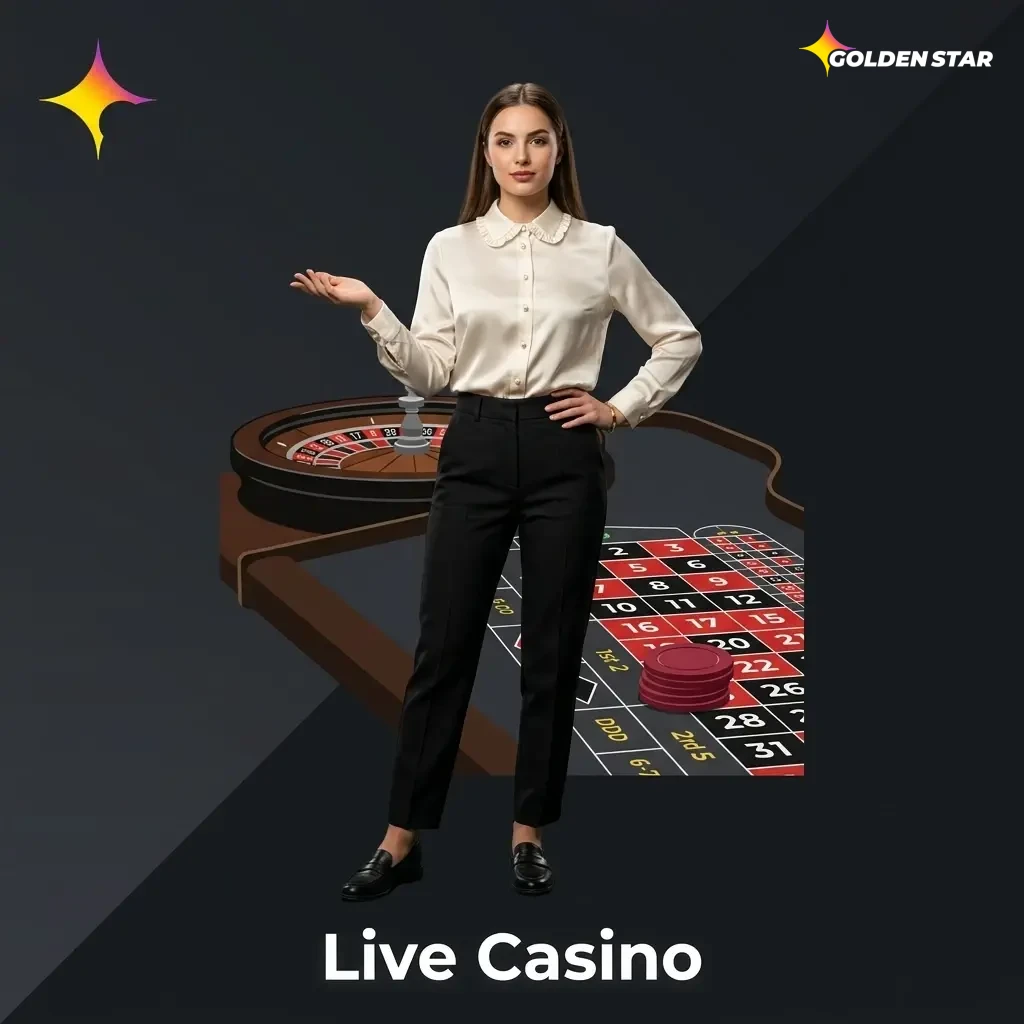 Golden Star live casino with HD-streamed real dealer tables offering blackjack, roulette, baccarat, and game shows for Canadian players
