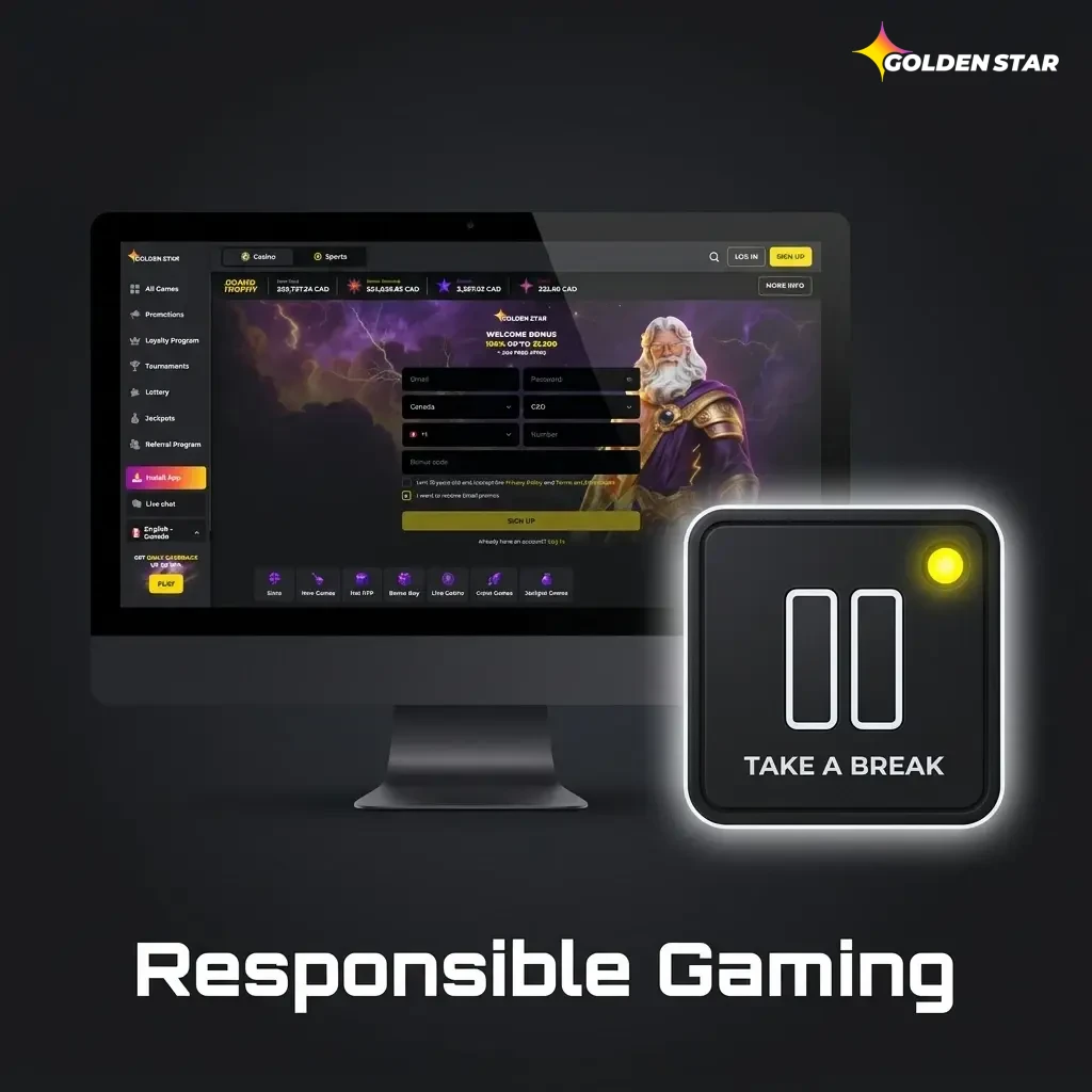 Golden Star Casino responsible gaming tools for Canadian players including deposit limits, self-exclusion, and support resources