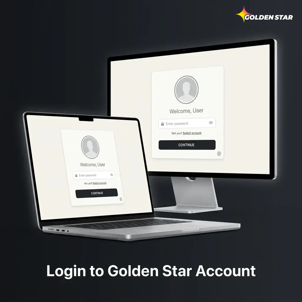 Golden Star Casino login page showing step-by-step sign-in process for accessing betting and casino account