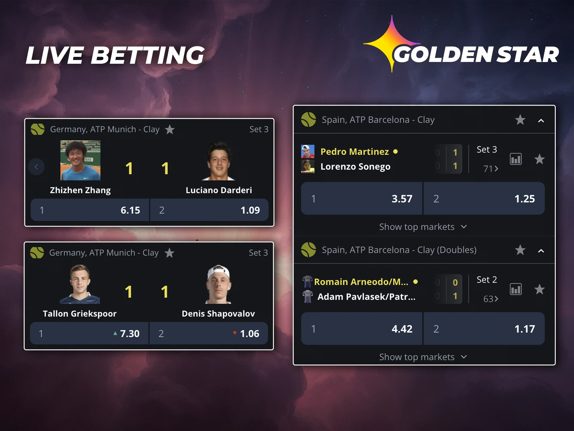Watch the match live and place bets at Golden Star on the best players of the match.