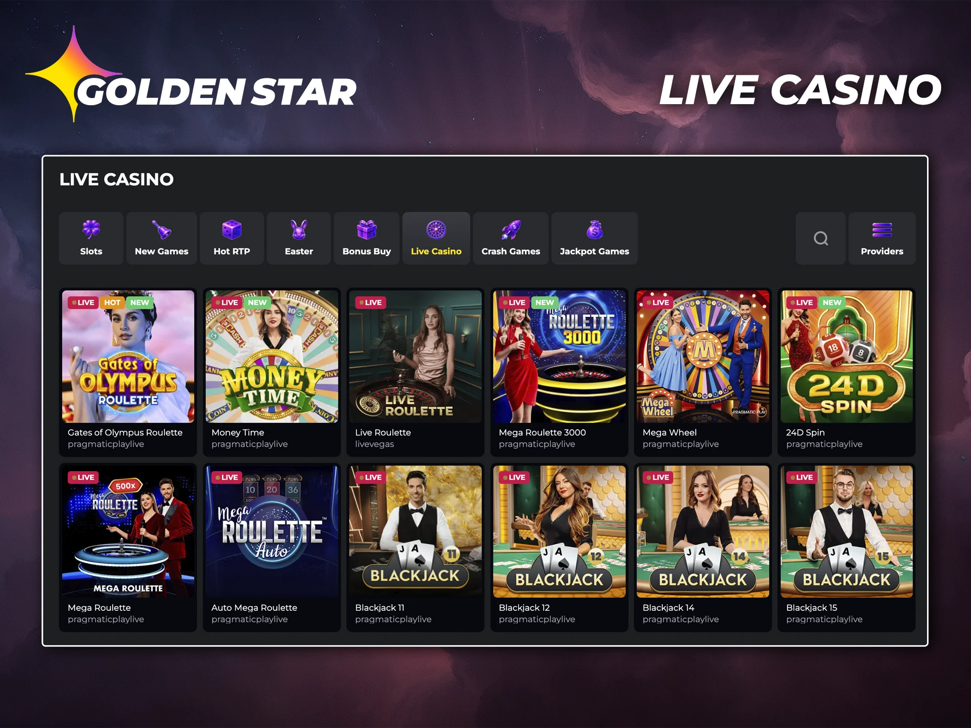 Beat the dealer at Golden Star Casino.