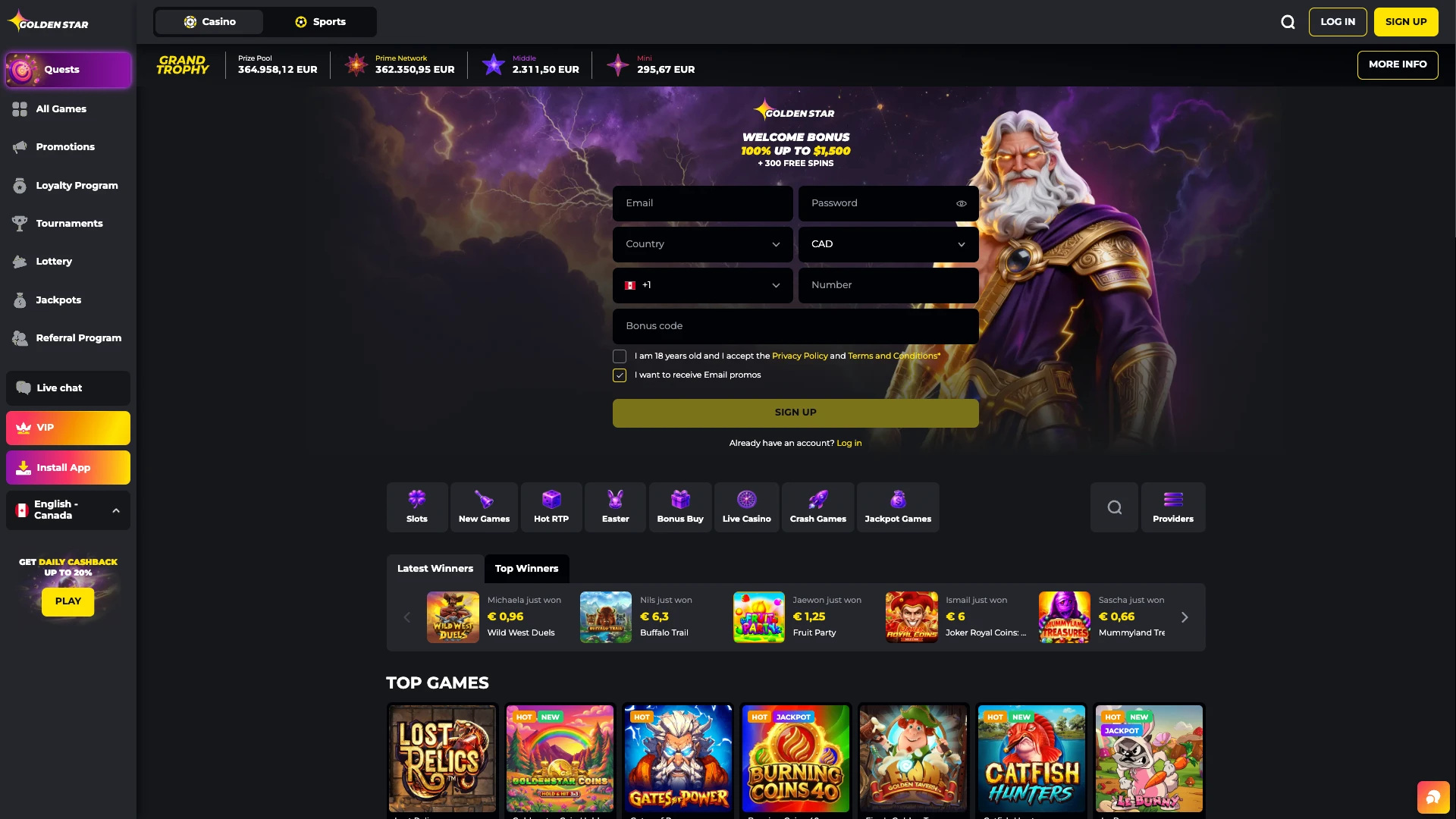 The Golden Star website homepage.