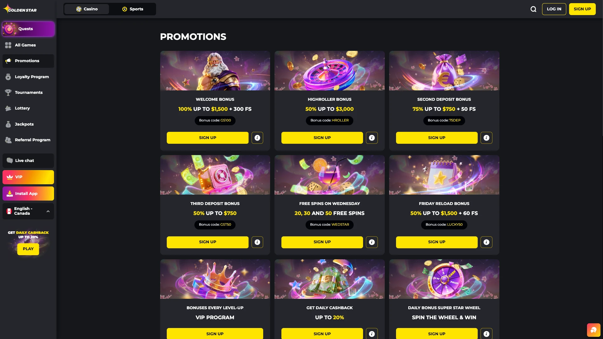 Promotions from Golden Star Casino.
