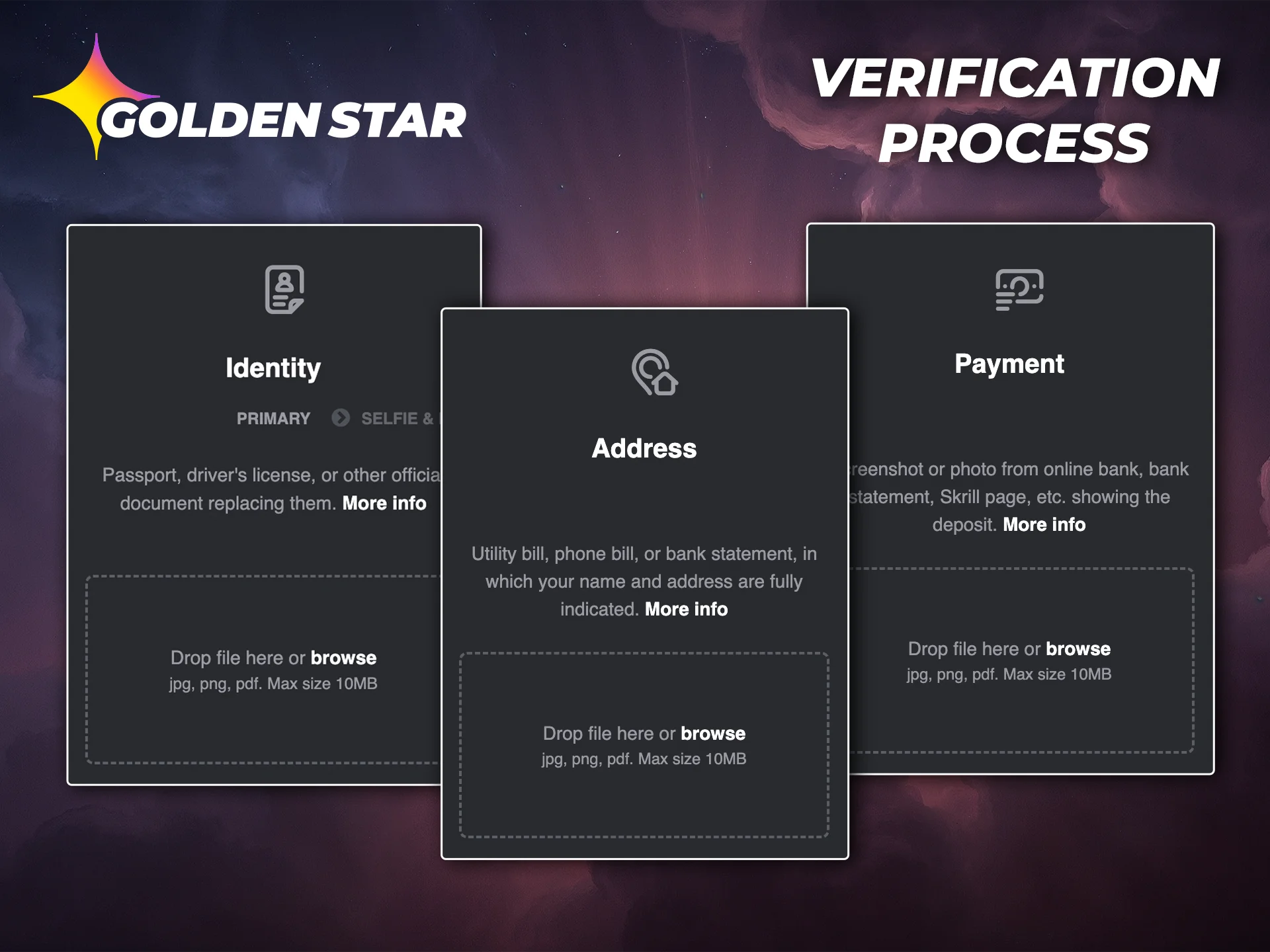 Please verify your account on the Golden Star website to unlock all features.
